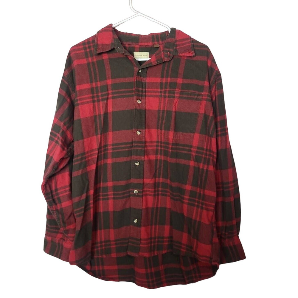 Hobbs Creek Red Black Plaid Long Sleeve Casual Button Down Shirt Womans SZ Large